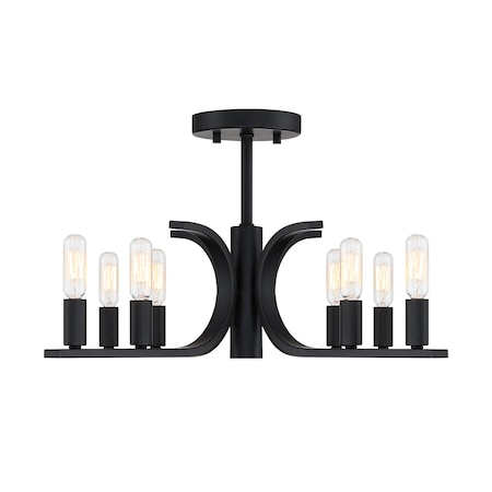 Designers Fountain Skye 22.75 in. 8-Light Matte Black Minimalist Semi Flush Mount with Bare Bulbs for Dining Rooms D314C-SF-MB
